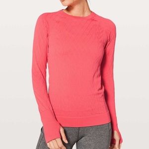 Lululemon Restless Pink Long Sleeve Pullover Argyle Pattern Thumbholes Size 6